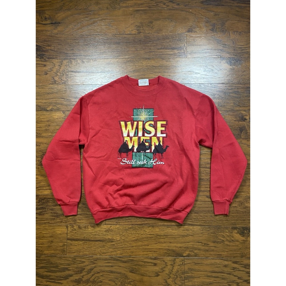 Vintage 1995 Lee Wise Men Still Seek Him Red Sweatshirt Mens Large Made in USA